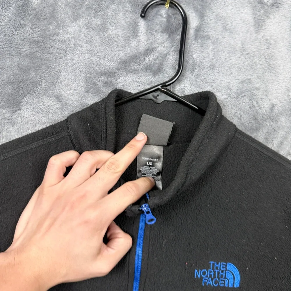 The North Face Fleece Pullover Mens L Black TKA 100 Quarter Zip Blue Logo